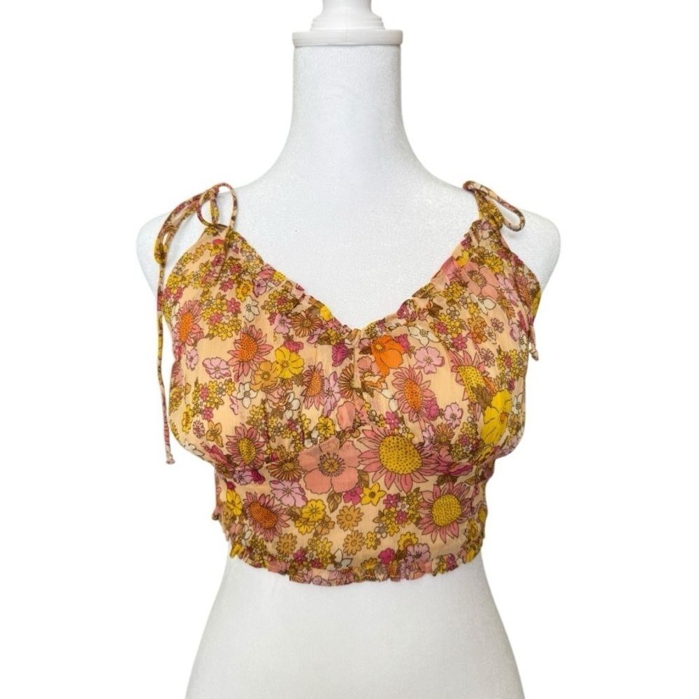 Patron of Peace Floral Crop Top XS Boho Festival Summer Tie Strap
